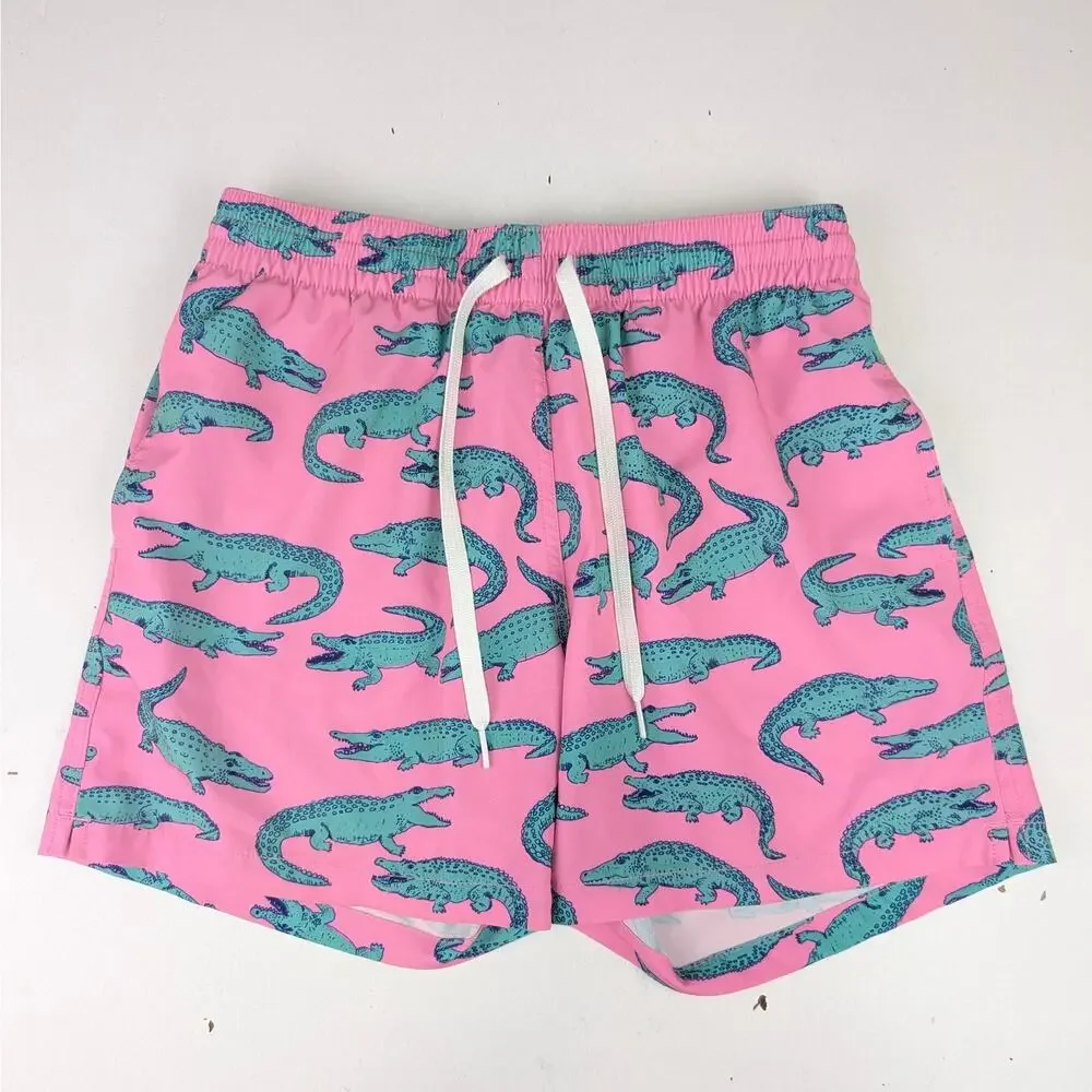 Chubbies Men's Small Glades Pink/Green Alligator Swim Shorts - Mesh Lined Brief